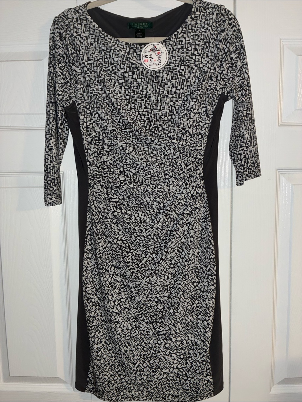 Ralph Lauren Black and White Printed Long Sleeve Sheath Dress